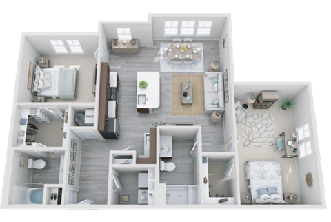 Floor plan for 2 beds, 2 baths, 1270 sqft